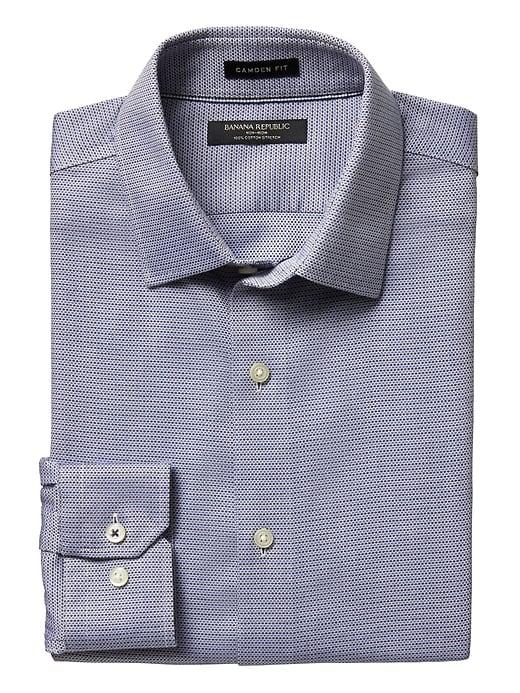 Banana Republic Mens Camden Standard Fit Non Iron Stretch Dot Shirt - Riviera Blue