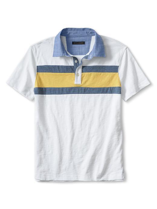 Banana Republic Mens Slim Engineered Stripe Slub Polo Size L - White