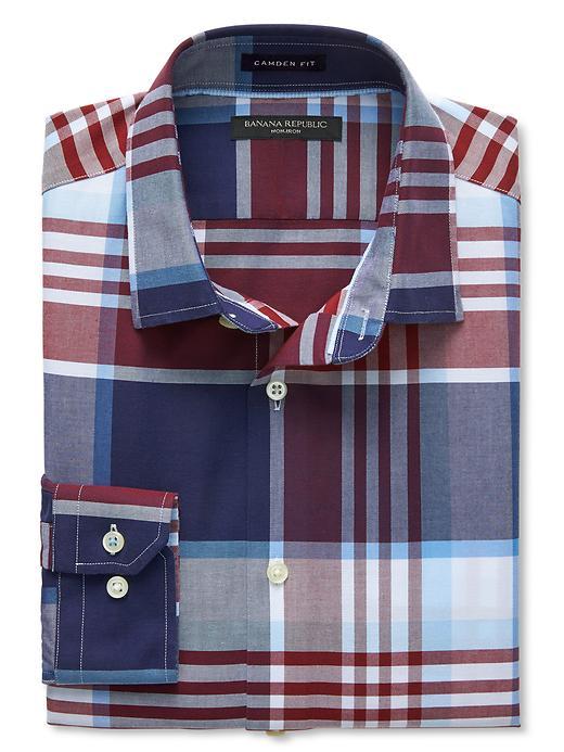 Banana Republic Mens Camden Fit Oversize Check Non Iron Shirt Size L Tall - Slalom Blue