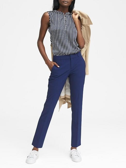Banana Republic Womens Ryan Slim Straight-fit Plaid Machine-washable Italian Wool Blend Pant Navy Plaid Size 0