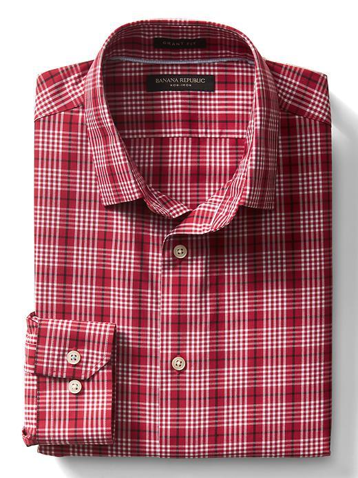 Banana Republic Mens Grant Fit Non Iron Plaid Shirt - Saucy Red