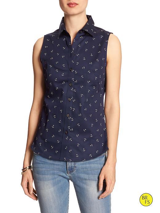 Banana Republic Womens Factory Non Iron Sleeveless Shirt Size 0 Petite - Anchor Print