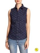Banana Republic Womens Factory Non Iron Sleeveless Shirt Size 0 Petite - Anchor Print