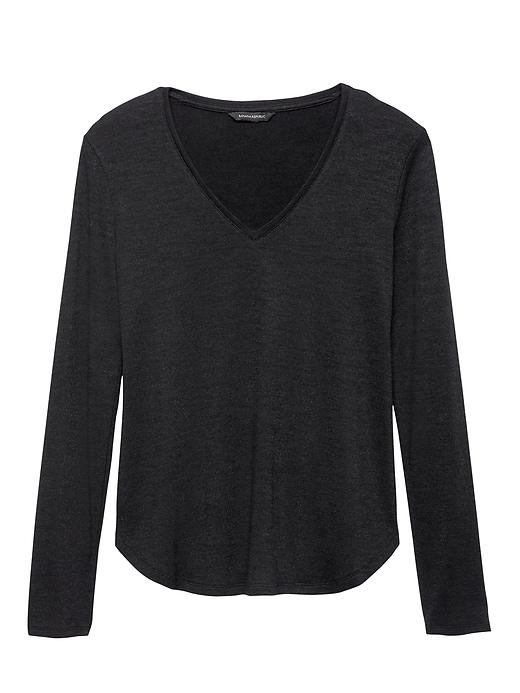 Banana Republic Womens Luxespun Long-sleeve V-neck T-shirt Black Size L