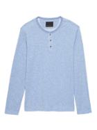 Banana Republic Mens Heritage Long-sleeve Heathered Henley T-shirt Heather Light Blue Size M