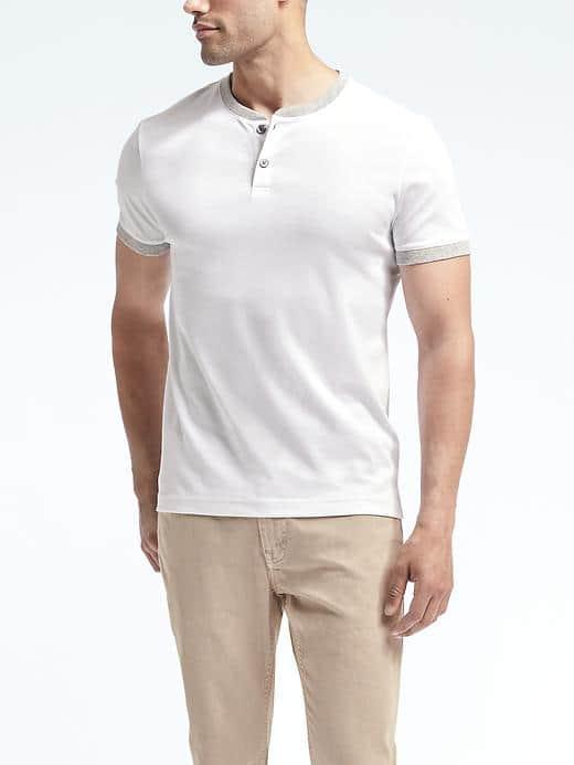 Banana Republic Mens Luxury Touch Color Block Henley - White