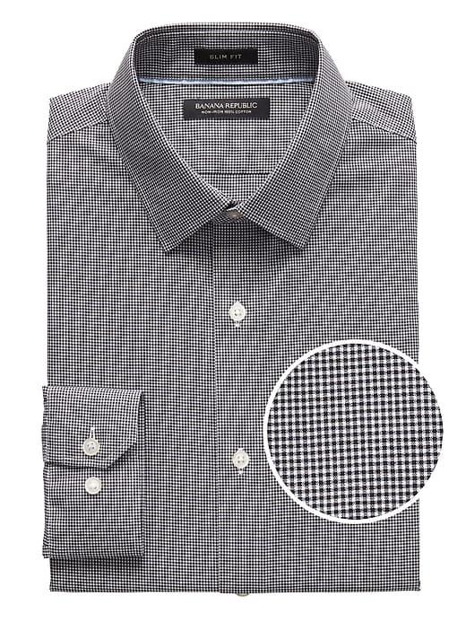 Banana Republic Mens Grant Slim-fit Non-iron Gingham Dress Shirt Black Size L