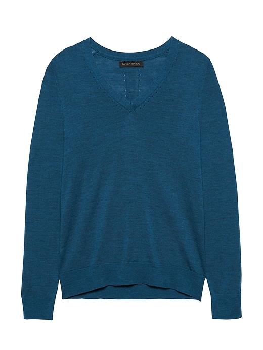 Banana Republic Womens Machine-washable Merino Wool Solid V-neck Sweater Deep Teal Blue Size Xs