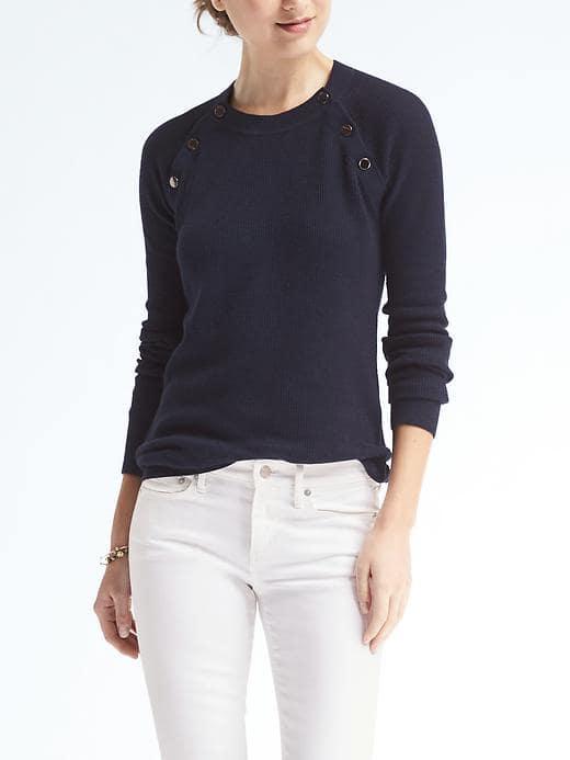 Banana Republic Womens Pima Cotton Cashmere Button Pullover - Navy
