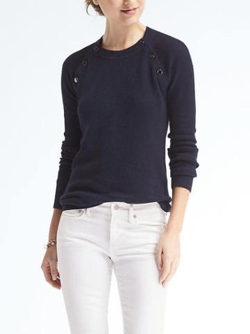 Banana Republic Womens Pima Cotton Cashmere Button Pullover - Navy