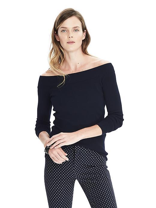 Banana Republic Womens Off Shoulder Abstract Sweater - Navy