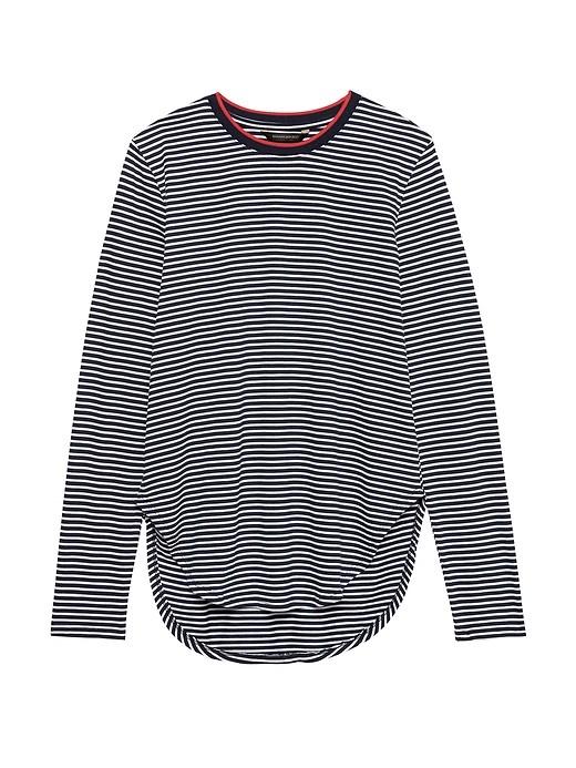 Banana Republic Womens Supima Cotton Curved-hem T-shirt Blue Stripe Size S