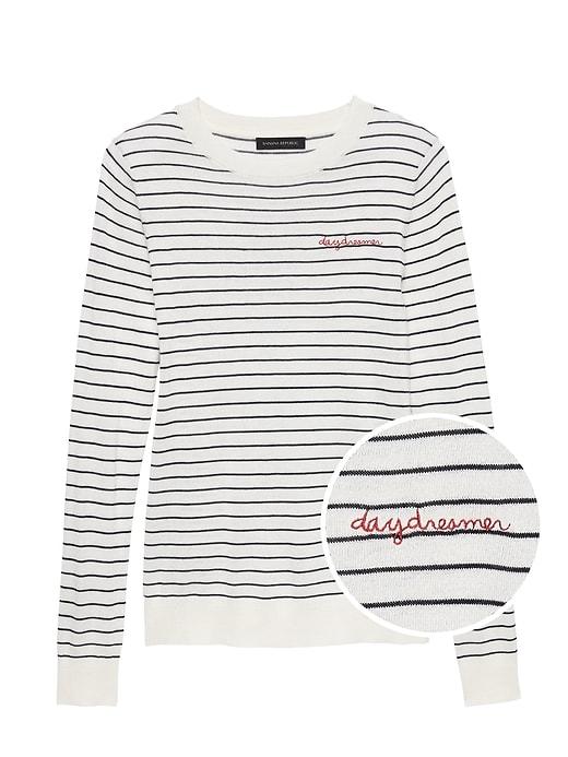 Banana Republic Womens Petite Silk Cashmere Embroidered Stripe Crew-neck Sweater Stone Gray Stripe Size Xxs
