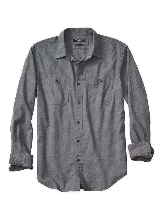 Banana Republic Mens Camden Fit Double Pocket Flannel Shirt - Charcoal