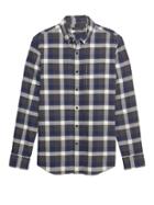 Banana Republic Mens Grant Slim-fit Luxe Flannel Plaid Shirt Comet Blue Size Xxl