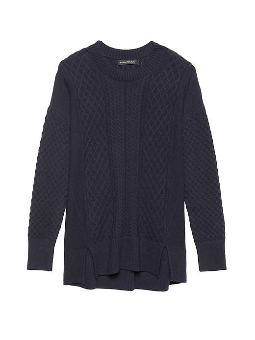 Banana Republic Womens Petite Wool-cotton Blend Mixed-stitch Sweater Tunic Navy Size S