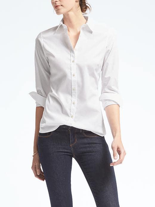 Banana Republic Riley Fit Tailored Poplin Shirt - White