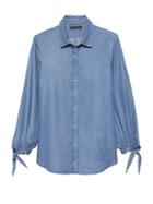 Banana Republic Womens Petite Dillon Classic-fit Tie-cuff Tencel Shirt Light Wash Size M