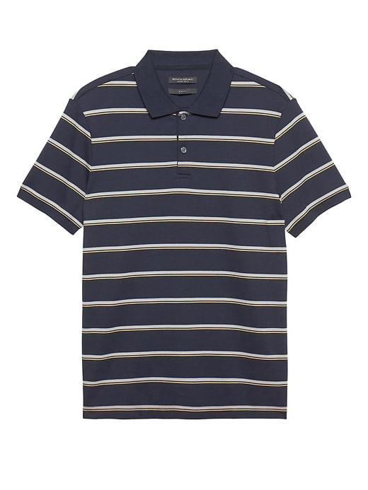 Banana Republic Mens Slim Luxury-touch Stripe Polo Shirt Navy Size L