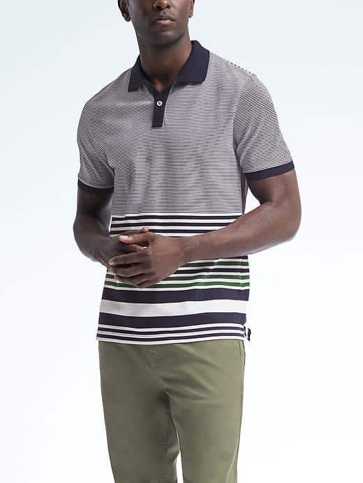 Banana Republic Mens Pique Variegated Stripe Polo - White