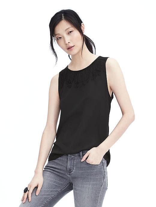 Banana Republic Womens Fringe Top - Black