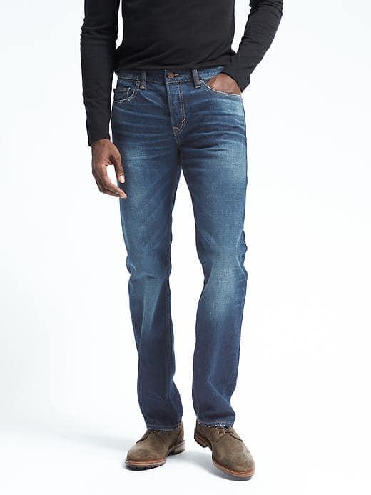 Banana Republic Mens Straight Dark Wash White Oak Selvedge Jean - Indigo