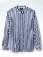 Banana Republic Mens Camden Fit Custom Wash Stripe Banded Collar Shirt - Blue Murano