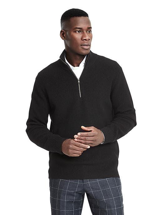 Banana Republic Mens Fashion Rib Merino Half Zip - Black