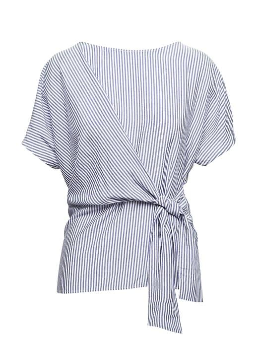 Banana Republic Womens Stripe Tie-front Top Blue Stripe Size S