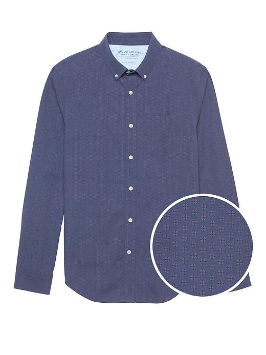 Banana Republic Mens Grant Slim-fit Luxe Poplin Print Shirt Prep School Burgundy Size M