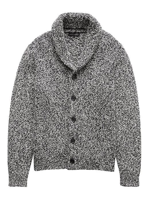 Banana Republic Mens Marled Cotton Shawl-collar Cardigan Sweater Black Size L