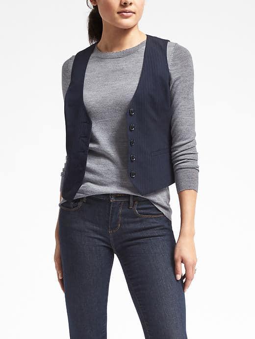 Banana Republic Womens Button Front Vest - Blue Stripe