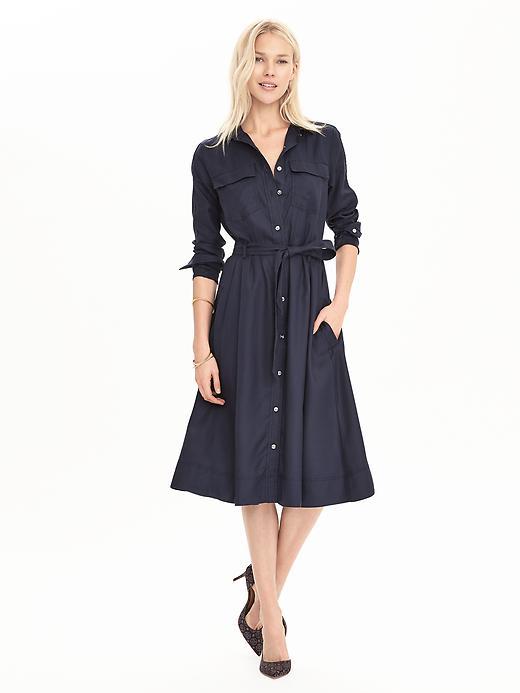 Banana Republic Womens Midi Shirtdress Size L - Preppy Navy