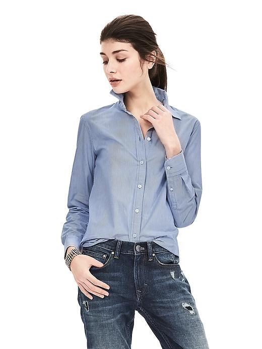 Banana Republic Womens Classic Fit Micro Stripe Shirt Size L - Deep Water