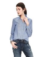 Banana Republic Womens Classic Fit Micro Stripe Shirt Size L - Deep Water
