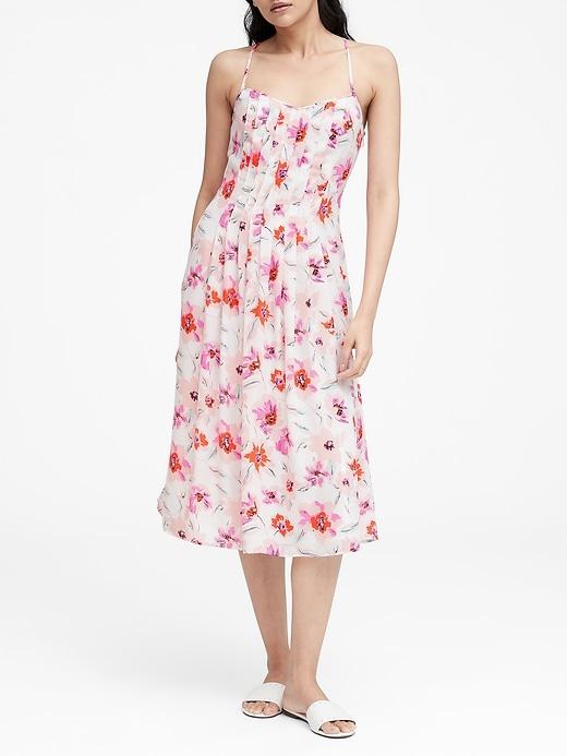 Banana Republic Floral Pin-tuck Midi Dress