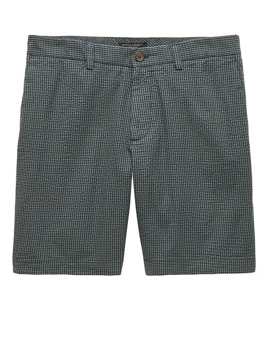 Banana Republic Mens 9 Seersucker Aiden Slim Gingham Short Spanish Olive Size 26w