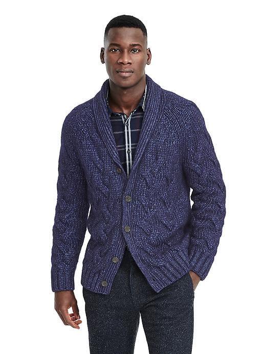 Banana Republic Mens Cable Shawl Cardigan - Preppy Navy