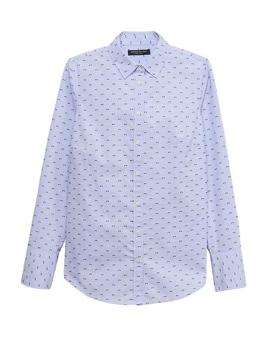 Banana Republic Womens Petite Riley Tailored-fit Clip-dot Shirt Light Blue Size 14