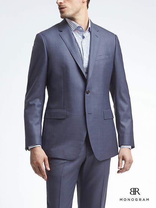 Banana Republic Standard Monogram Bright Blue Wool Suit Jacket - Cascade Blue