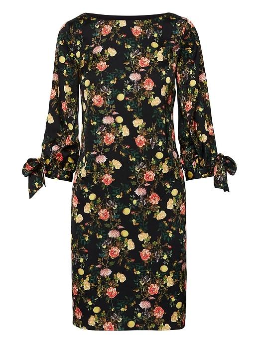 Banana Republic Womens Floral Tie-sleeve Shift Dress Black Print Size 12