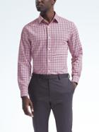 Banana Republic Mens Grant Fit Cotton Stretch Non Iron Tri Tone Shirt - Red