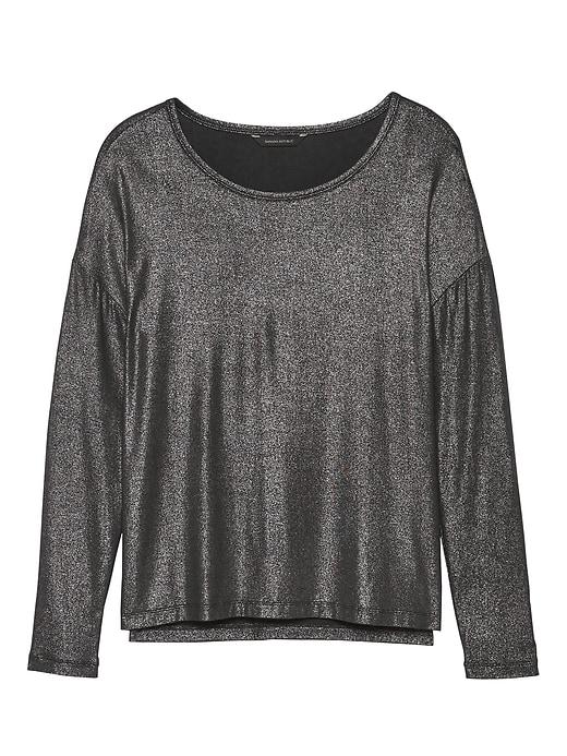 Banana Republic Womens Soft-stretch Long-sleeve Metallic Relaxed T-shirt Gunmetal & Black Size S