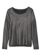 Banana Republic Womens Soft-stretch Long-sleeve Metallic Relaxed T-shirt Gunmetal & Black Size S