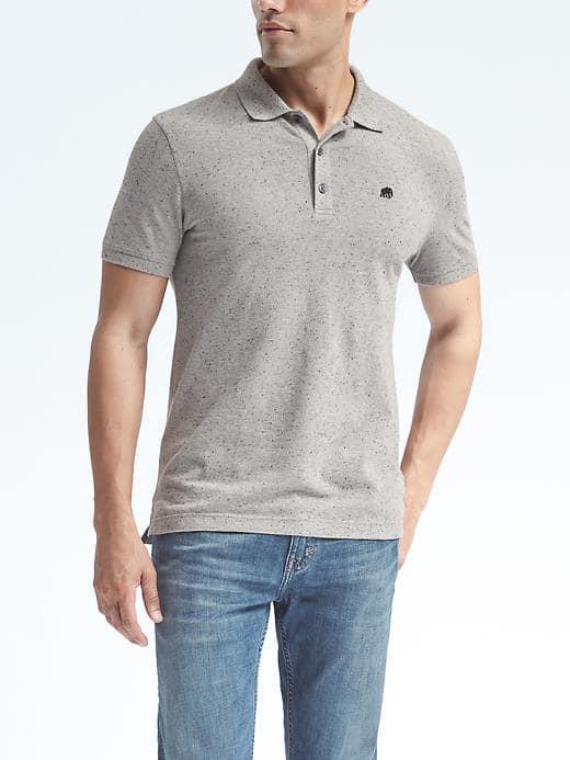 Banana Republic Mens Slim Neps Signature Pique Polo - Gray Texture