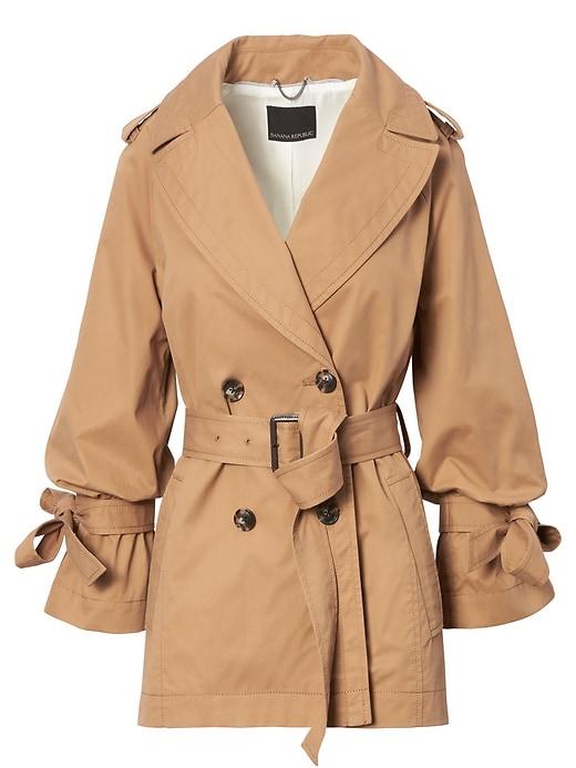 Banana Republic Womens Petite Water-resistant Tie-sleeve Trench Tan Size S