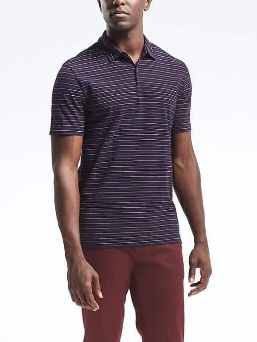 Banana Republic Mens Pique Thin Stripe Polo - Navy