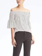 Banana Republic Stripe Crepe Off Shoulder Top - White