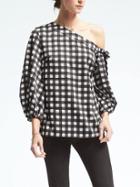 Banana Republic Womens Gingham One Shoulder Top - Navy