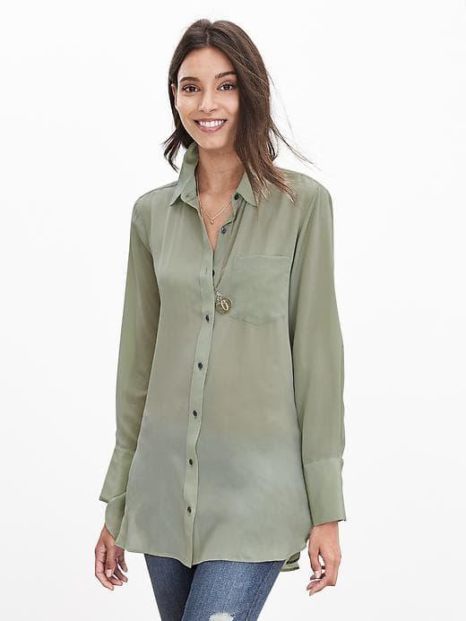 Banana Republic Silk High/low Blouse - Garden Sage